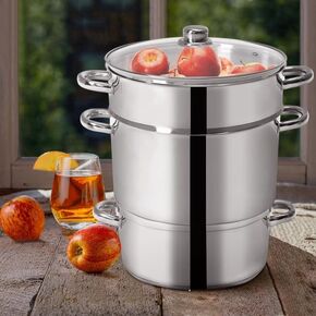 11-Quart Stainless Juicer Steamer Set with 3 Pots, Tempered Glass Lid, Ergonomic Loop Handles for Gas/Electric/Induction in Saudi Arabia