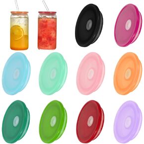 10 Pcs Acrylic Lids for 16oz Glass Cups, Colorful Replacement Lids for Tumblers, Spill-Proof Reusable Cup Lid with Straw Hole for Iced Coffee, Beer, Smoothie, Straw Hole Lid for Mason Jars in Kuwait