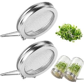 Sprouting Lids for Jars, 2 Pack Sprouting Jar Kit for Wide Mouth Jars, Stainless Steel Reusable One-Piece Sprout Lids, Sprouting Jar Lids for Organic Alfalfa Broccoli Seeds Mung Bean Plant Germination in Kuwait