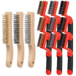 Kifmurase Wire Brush Set 12 Pcs Stainless Steel/Brass/Nylon Bristles Wire Scratch Brush with Beechwood Curved Handle for Rust, Dirt and Paint Cleaning in Kuwait