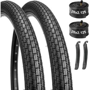 مجموعة إطارات دراجة كروزر مقاس 26 × 2.125: إطارات بديلة قابلة للطي وأنابيب داخلية مقاس 26 بوصة لدراجة الشاطئ والتنقل في المناطق الحضرية - أسود in Kuwait