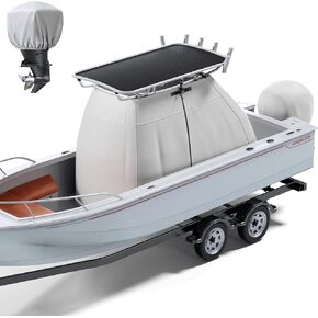 1200D Heavy Duty Waterproof T-Top Boat Center Console Cover with Motor Cover, Thick Tear-Resistant Marine Grade Polyester for T-Top Boat Center Console and Helm, 95" L x 59" W x 72" H, Gray in Kuwait