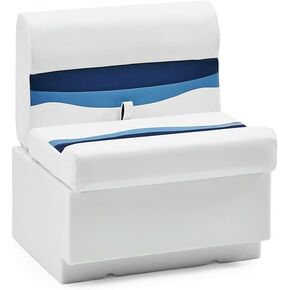 DeckMate Complete 28" Classic Pontoon Boat Seat Bench and Base - White, Blue and Light Blue in Kuwait