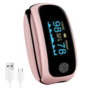 Pink Pulse Oximeter, Rechargeable oximeter with Respiratory, Respiration Rate Monitor, SpO2 PI Monitoring Devices, oxygen monitor fingertip for Sports Aviation Use Only Pink in Kuwait