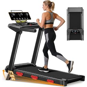 17% Incline Folding Treadmill for Home, 3.0HP Quiet Walking Pad with Handlebars, 350 LBS Capacity Compact Running Machine with 3 LED Displays and Shock Absorbers for Small Spaces in Saudi Arabia