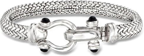 Ross-Simons Italian Sterling Silver Horsebit Bracelet With Black Onyx in Saudi Arabia