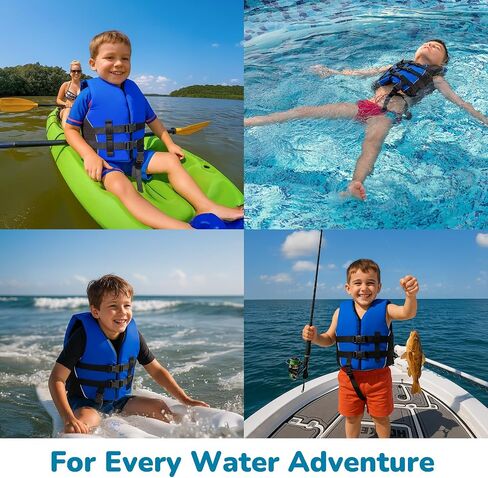 سترة نجاة عالمية للأطفال من MW Watersports، سترة نجاة من النوع الثالث معتمدة من USCG للأطفال، رائعة لركوب القوارب وصيد الأسماك والأنابيب والرياضات المائية الأخرى. (الأزرق، 30-50 رطلا) in Kuwait