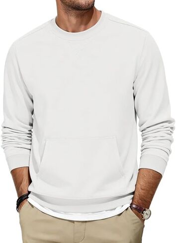 Men's Crewneck Sweatshirts Cotton Soild Casual Pullover Shirt Long Sleeve with Pockets 2026 New X Decoration in Kuwait