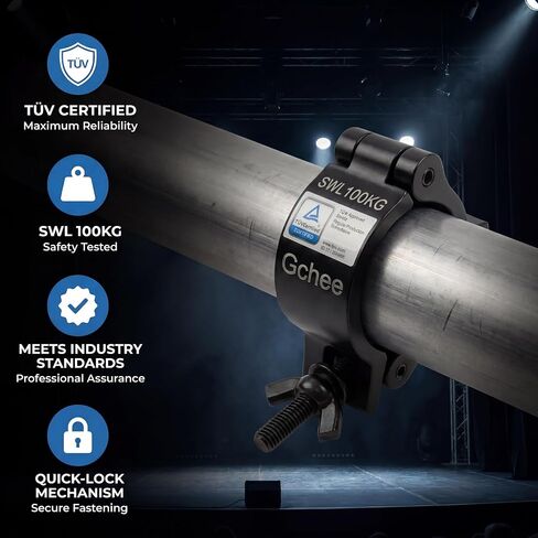 Heavy Duty Lighting Clamp, Black Aluminum Truss Clamps, 220lbs for 1.88-2 inch F24 Pipe, Dual Swivel DJ Light Clamps, Secure Stage Lighting Equipment & Accessories, 2 Pcs in Saudi Arabia