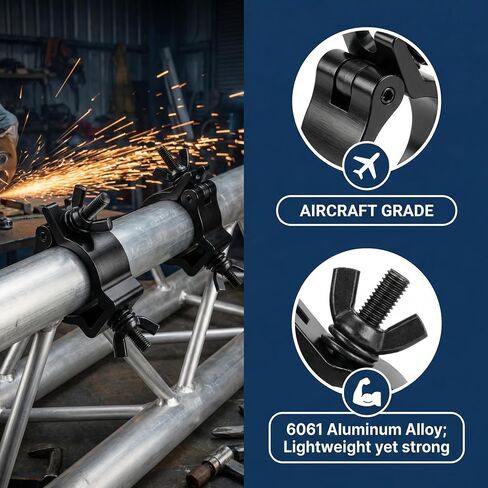 Heavy Duty Lighting Clamp, Black Aluminum Truss Clamps, 220lbs for 1.88-2 inch F24 Pipe, Dual Swivel DJ Light Clamps, Secure Stage Lighting Equipment & Accessories, 2 Pcs in Saudi Arabia