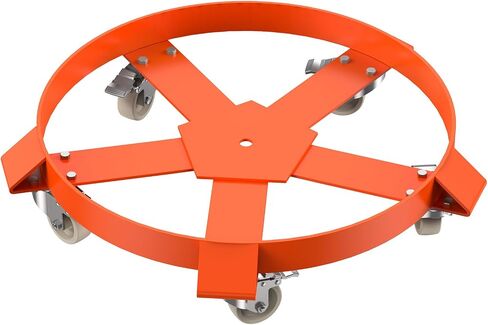 PrecisionAuto Heavy Duty Drum Dolly لـ 55 جالون برميل - سعة 1250 رطل - 5 عجلات دوارة وفرامل - منصة فولاذية للتعامل مع المواد الصناعية في المستودع أو ورشة العمل - تصميم غير قابل للقلب in Kuwait