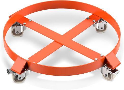 PrecisionAuto Heavy Duty Drum Dolly لـ 55 جالون برميل - سعة 1250 رطل - 5 عجلات دوارة وفرامل - منصة فولاذية للتعامل مع المواد الصناعية في المستودع أو ورشة العمل - تصميم غير قابل للقلب in Kuwait