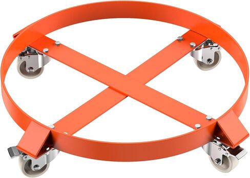 PrecisionAuto Heavy Duty Drum Dolly لـ 55 جالون برميل - سعة 1250 رطل - 5 عجلات دوارة وفرامل - منصة فولاذية للتعامل مع المواد الصناعية في المستودع أو ورشة العمل - تصميم غير قابل للقلب in Kuwait