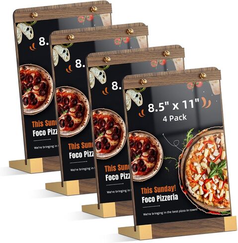 PPH-Sisy 4 Pack Acrylic Sign Holders 4x6 with Wood Base, Tabletop Display Sign Stand for Menu Flyer Poster, Clear Acrylic Paper Frame for Restaurant Coffee Shop Hotel Office Exhibition in Saudi Arabia