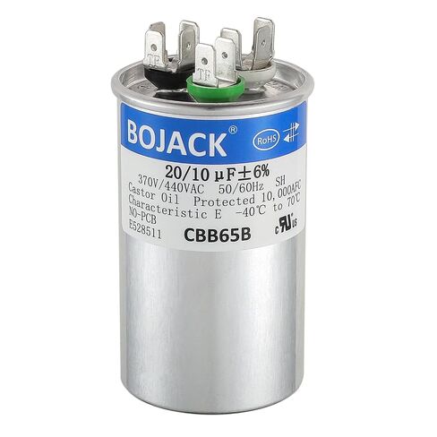 BOJACK 20/10 uF 20+10 MFD 370/440 VAC CBB65B Dual Run Start Round Capacitor for Condenser Straight Cool or Heat Pump Air Conditioner or AC Motor and Fan Starting in Kuwait