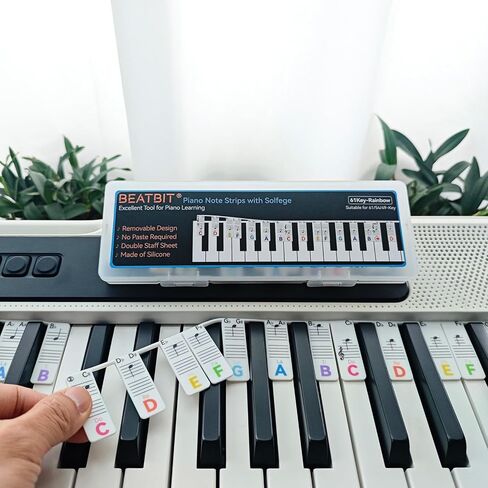 شرائط نوتة البيانو BEATBIT مع Solfege Do Re Mi، ملصقات لوحة مفاتيح البيانو القابلة للإزالة، ملصقات ملاحظات مفاتيح البيانو للمبتدئين في تعلم البيانو، تناسب 61/54/49 مفتاح، قوس قزح in Kuwait