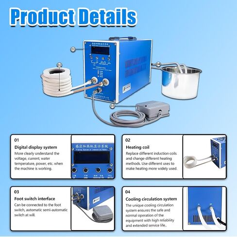 3KW Induction Heating Furnace,Industrial Blacksmithing Equipment Dual Cooling W/Water Temperature Protection 50℃, Metal Melting Welding,Making It Safer in Kuwait