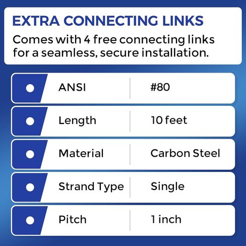 #80 Roller Chain 10FT, 1" Pitch Carbon Steel Drive Chain with 4 Connecting Links, Industrial Grade for Conveyor & Heavy Machinery in Kuwait