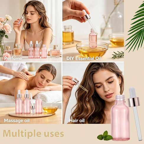 زجاجات قطارة زجاجية وردية 30 مل من كيسيل مع قطارة للعين، 30 عبوة | زجاجات الزيوت العطرية سعة 1 أونصة، حاويات لوشن مانعة للتسرب، غطاء ذهبي وردي، تتضمن قمعًا وماصات وملصقات in Kuwait
