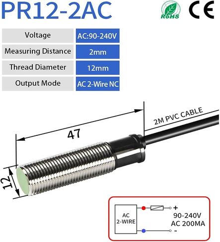 PR12-2DN PR12-2DP مستشعر القرب الاستقرائي التبديل M12 فلوش PR12 قصير 12-24 فولت تيار مستمر NPN PNP 2 مللي متر مفتاح القرب المعدني | [](PR12-2AC) in Kuwait