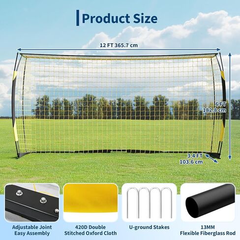12X6 FT Portable Soccer Goal Foldable Pop-Up Soccer Net with Metal Frame and Carry Bag Quick Set Up Soccer Goal Net for Indoor Outdoor Practice Training Teens and Adults in Saudi Arabia