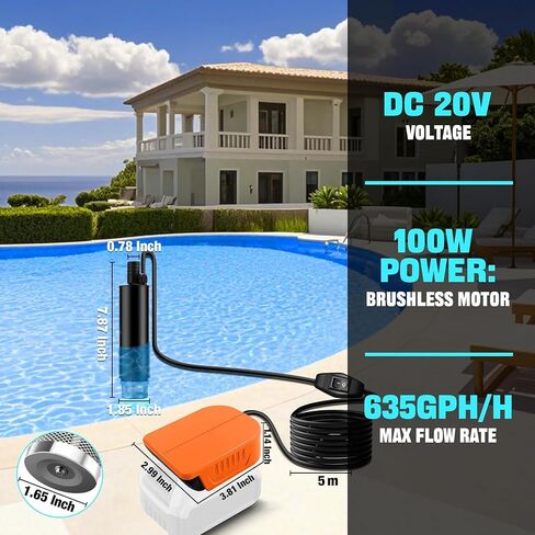 Water Pump for Dewalt 20V MAX Battery, Cordless Portable Sump Pump Submersible for Irrigat, Car Washing,Garden Watering in Kuwait