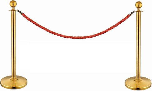 FixtureDisplays® Crowd Control Stanchion Queue Barrier Post Gold Crown Top 2 Poles with 1 60" Rope 2x12004-5+12004-11 in Kuwait