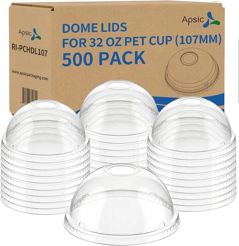 500 Pack 107MM Clear PET Dome Lids Fits 32oz Disposable Cold Drink PET Cups | 107MM Large Caliber Dome Lids, Clear PET Material, Bulk Wholesale Pack, Matching Cold Drink Cup Accessories in Kuwait
