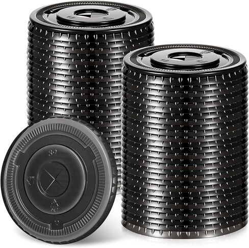 50 Pcs Clear Plastic Lids Black 89mm Disposable Coffee Cup Dome Lids Fits 12-24 oz Cup Disposable Lid for Plastic Cups Juice Wedding Birthday Holiday Iced Coffee Party Supplies in Saudi Arabia