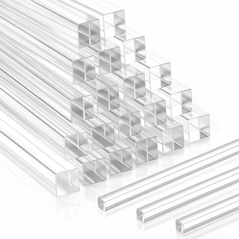 Junkin 20 Pcs Clear Acrylic Square Rods 1/4" x 1/4" x 12" Acrylicglass Plastic Rods, for LED Light Diffuser Strips, Display Stand Supports, Model Building, Home Decor, Aquarium Dividers in Saudi Arabia