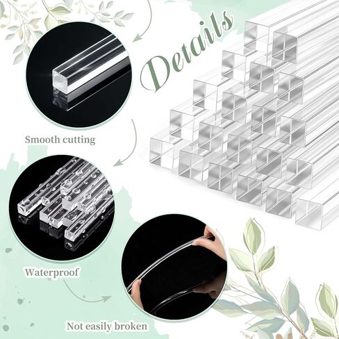 Junkin 20 Pcs Clear Acrylic Square Rods 1/4" x 1/4" x 12" Acrylicglass Plastic Rods, for LED Light Diffuser Strips, Display Stand Supports, Model Building, Home Decor, Aquarium Dividers in Saudi Arabia