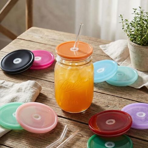 10 Pcs Acrylic Lids for 16oz Glass Cups, Colorful Replacement Lids for Tumblers, Spill-Proof Reusable Cup Lid with Straw Hole for Iced Coffee, Beer, Smoothie, Straw Hole Lid for Mason Jars in Kuwait