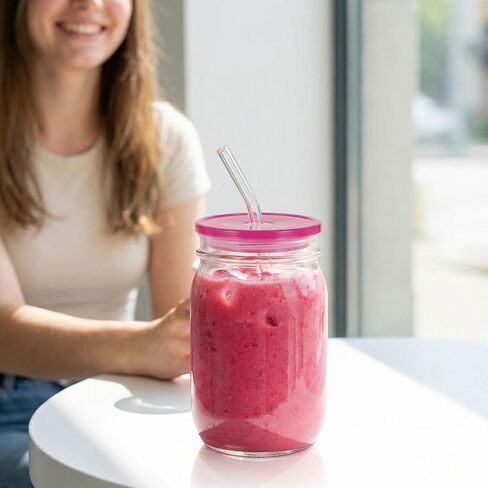 10 Pcs Acrylic Lids for 16oz Glass Cups, Colorful Replacement Lids for Tumblers, Spill-Proof Reusable Cup Lid with Straw Hole for Iced Coffee, Beer, Smoothie, Straw Hole Lid for Mason Jars in Kuwait