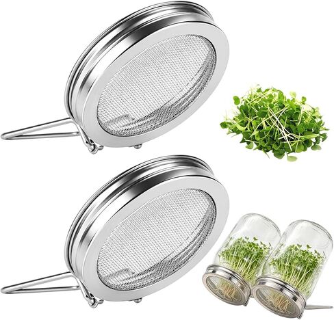 Sprouting Lids for Jars, 2 Pack Sprouting Jar Kit for Wide Mouth Jars, Stainless Steel Reusable One-Piece Sprout Lids, Sprouting Jar Lids for Organic Alfalfa Broccoli Seeds Mung Bean Plant Germination in Kuwait