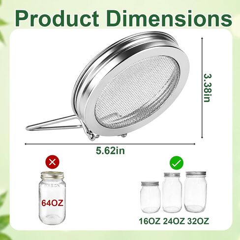 Sprouting Lids for Jars, 2 Pack Sprouting Jar Kit for Wide Mouth Jars, Stainless Steel Reusable One-Piece Sprout Lids, Sprouting Jar Lids for Organic Alfalfa Broccoli Seeds Mung Bean Plant Germination in Kuwait