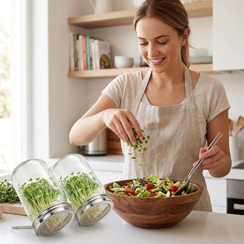 Sprouting Lids for Jars, 2 Pack Sprouting Jar Kit for Wide Mouth Jars, Stainless Steel Reusable One-Piece Sprout Lids, Sprouting Jar Lids for Organic Alfalfa Broccoli Seeds Mung Bean Plant Germination in Kuwait