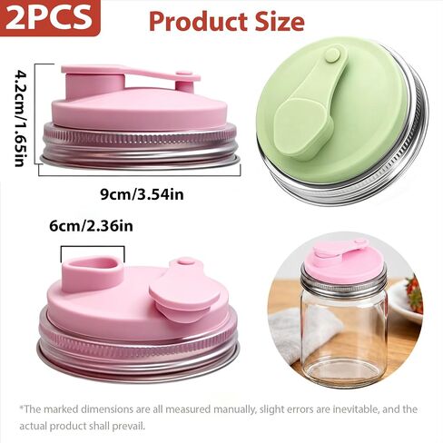 Mason Jar Drinking Lids, Wide Mouth Stainless Steel Flip Sip Lids, 2 Pack | Fits wide mouth mason jars with a comfortable flip sip design for hot and cold beverages in Saudi Arabia