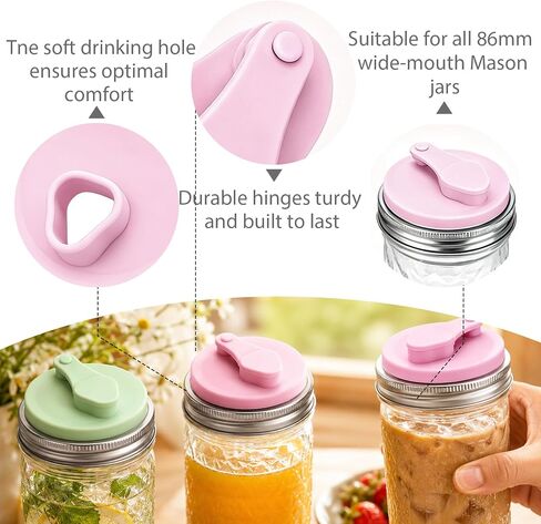 Mason Jar Drinking Lids, Wide Mouth Stainless Steel Flip Sip Lids, 2 Pack | Fits wide mouth mason jars with a comfortable flip sip design for hot and cold beverages in Saudi Arabia
