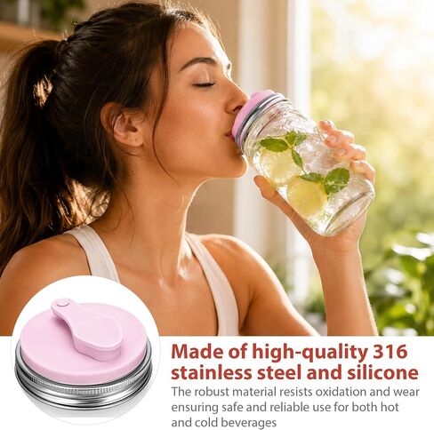 Mason Jar Drinking Lids, Wide Mouth Stainless Steel Flip Sip Lids, 2 Pack | Fits wide mouth mason jars with a comfortable flip sip design for hot and cold beverages in Saudi Arabia