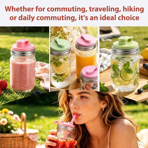 Mason Jar Drinking Lids, Wide Mouth Stainless Steel Flip Sip Lids, 2 Pack | Fits wide mouth mason jars with a comfortable flip sip design for hot and cold beverages in Saudi Arabia