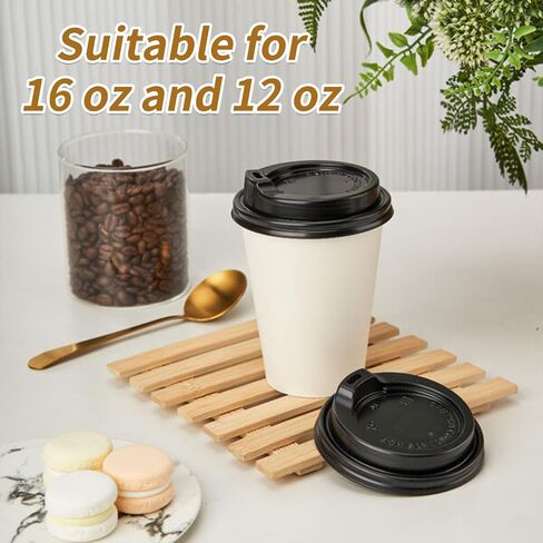 RACETOP [100 Count] Disposable Coffee Cups Lids for 12, 16, 20 oz, Paper Hot To Go Cups, Black Dome Plastic Lids in Kuwait