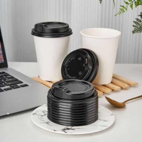 RACETOP [100 Count] Disposable Coffee Cups Lids for 12, 16, 20 oz, Paper Hot To Go Cups, Black Dome Plastic Lids in Kuwait