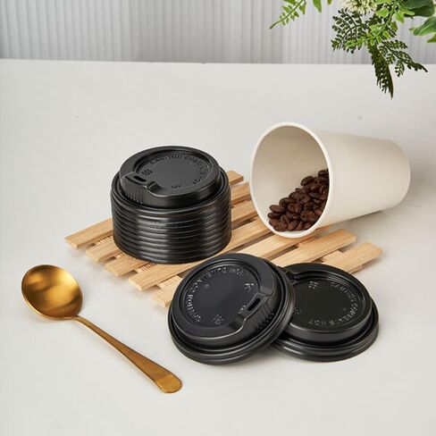 RACETOP [100 Count] Disposable Coffee Cups Lids for 12, 16, 20 oz, Paper Hot To Go Cups, Black Dome Plastic Lids in Kuwait