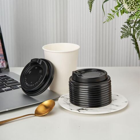 RACETOP [100 Count] Disposable Coffee Cups Lids for 12, 16, 20 oz, Paper Hot To Go Cups, Black Dome Plastic Lids in Kuwait
