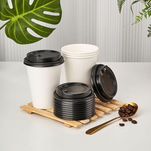 RACETOP [100 Count] Disposable Coffee Cups Lids for 12, 16, 20 oz, Paper Hot To Go Cups, Black Dome Plastic Lids in Kuwait