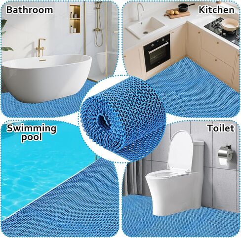 16in x 10Ft Drainage Non Slip Flooring Mats Swimming Pool Bathroom Anti-Fatigue Rubber Matting Heavy Duty Commercial Anti Slip Floor Mats for Garage Restaurant Sauna SPA, 15.7inch x 118inch in Kuwait