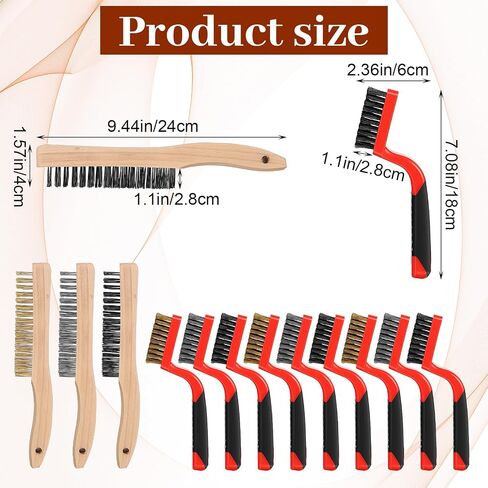 Kifmurase Wire Brush Set 12 Pcs Stainless Steel/Brass/Nylon Bristles Wire Scratch Brush with Beechwood Curved Handle for Rust, Dirt and Paint Cleaning in Kuwait