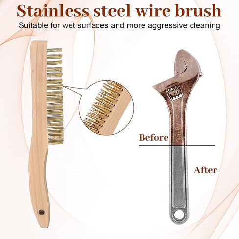 Kifmurase Wire Brush Set 12 Pcs Stainless Steel/Brass/Nylon Bristles Wire Scratch Brush with Beechwood Curved Handle for Rust, Dirt and Paint Cleaning in Kuwait