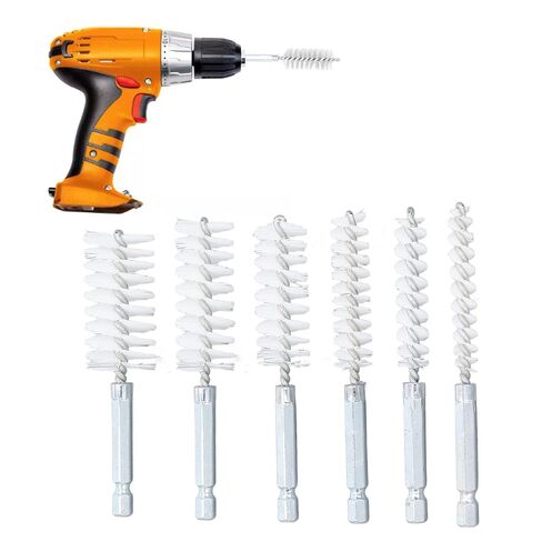 6Pcs Nylon Bore Brush Set, 8, 10, 12, 15, 17 19 mm Nylon Bore Cleaning Brushes, White 1/4 Hex Shank Drill Brush for Machining Sanding Cleaning Removal Impact Driver in Kuwait