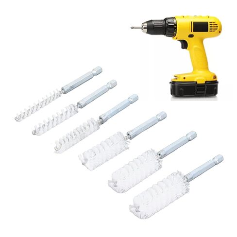 6Pcs Nylon Bore Brush Set, 8, 10, 12, 15, 17 19 mm Nylon Bore Cleaning Brushes, White 1/4 Hex Shank Drill Brush for Machining Sanding Cleaning Removal Impact Driver in Kuwait